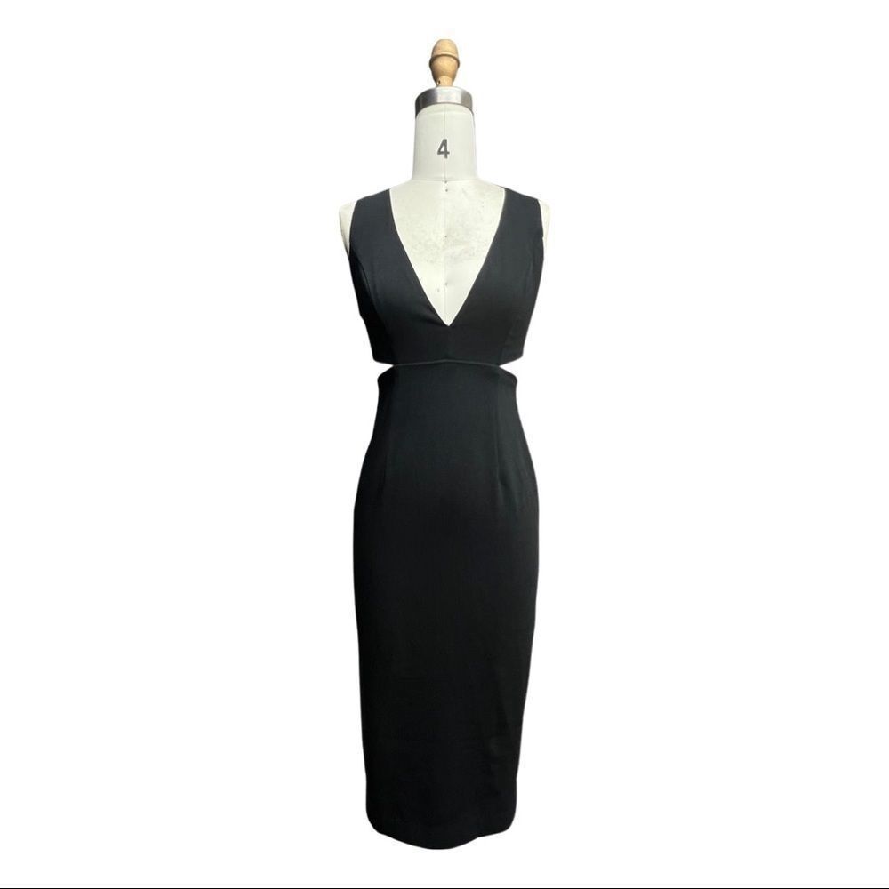 B1 DO+BE Black MidI Dress with deep V and  Side Cutouts in size XS